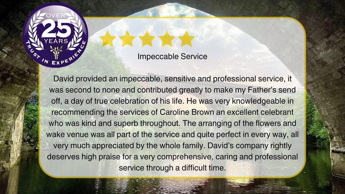 Thank you so much for your kind words and for taking the time to leave a review. Your comments mean a huge amount to the team and I.  I am truly honoured that the service we provided contributed to your Father's Funeral being a true celebration of his life.