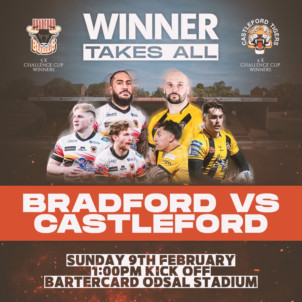 OfficialBullsRL's tweet image. 🤩 | Got your ticket yet? Sunday promises to be another memorable chapter in the history of the Challenge Cup!

🫵 | We need you behind us! Book before MIDNIGHT Saturday to avoid the price rise!

🎟️ | bit.ly/CCBraCas

#StrengthInNumbers