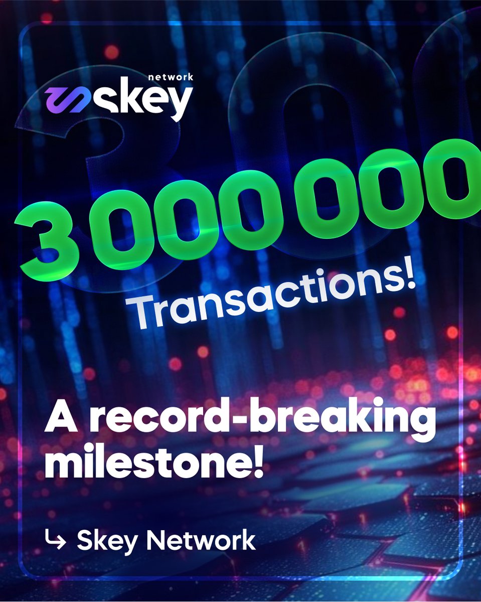 SkeyNetwork's tweet photo. 🚨 3,000,000 Transactions – A HUGE Milestone! 🚨

SkeyNetwork Blockchain reached a new milestone in January! 🔥

How far can we go by the end of 2025? Let’s break new records together! 💪🏻