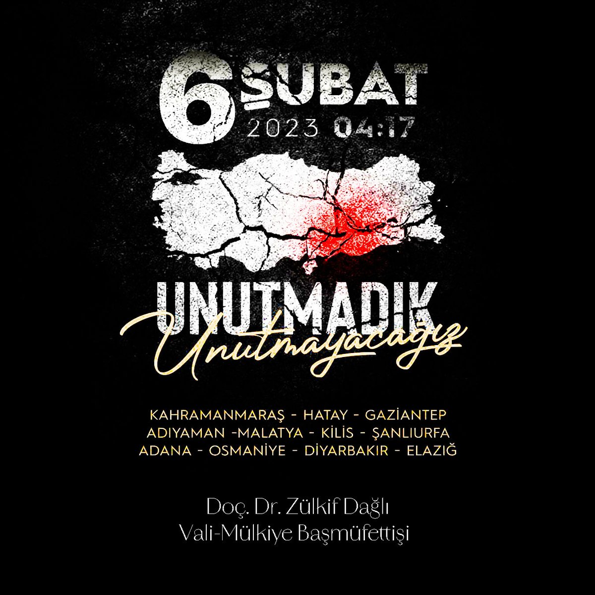 6 Şubat 2023 tarihinde yaşanan ve milletimizi derin bir yasa boğan deprem felaketinde hayatını kaybeden vatandaşlarımızı rahmetle yad ediyor, yakınlarına başsağlığı ve sabırlar diliyorum.  Aziz milletimizin, bir daha böyle felaketler yaşamamasını yüce Allahtan niyaz ediyorum.