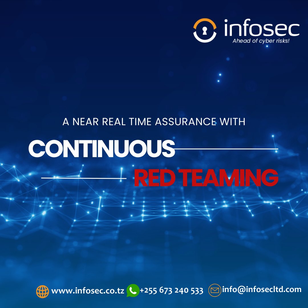 Cyber threats evolve daily—your security testing should too! 🚀 Stay ahead with Infosec's Continuous Red Teaming (CRT).
🔹 Proactive threat simulations
🔹 Continuous security validation
🔹 Real-time risk insights
 Stay resilient! Learn more:
👉 infosec.co.tz/stay-ahead-of-…
#CRT