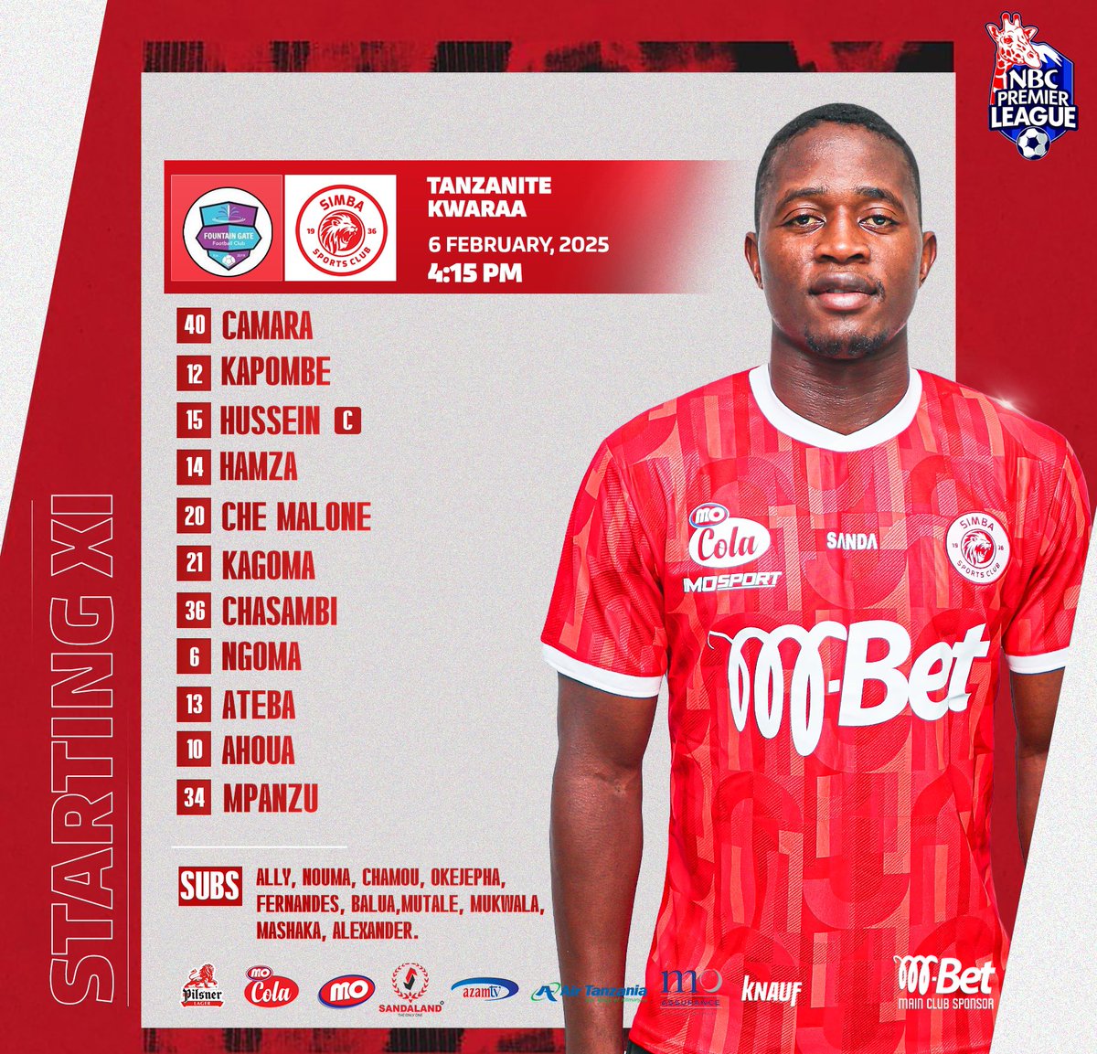 SimbaSC_EN's tweet photo. Line up. #NBCPremierLeague #WenyeNchi #NguvuMoja https://t.co/8ALwULH6Ic
