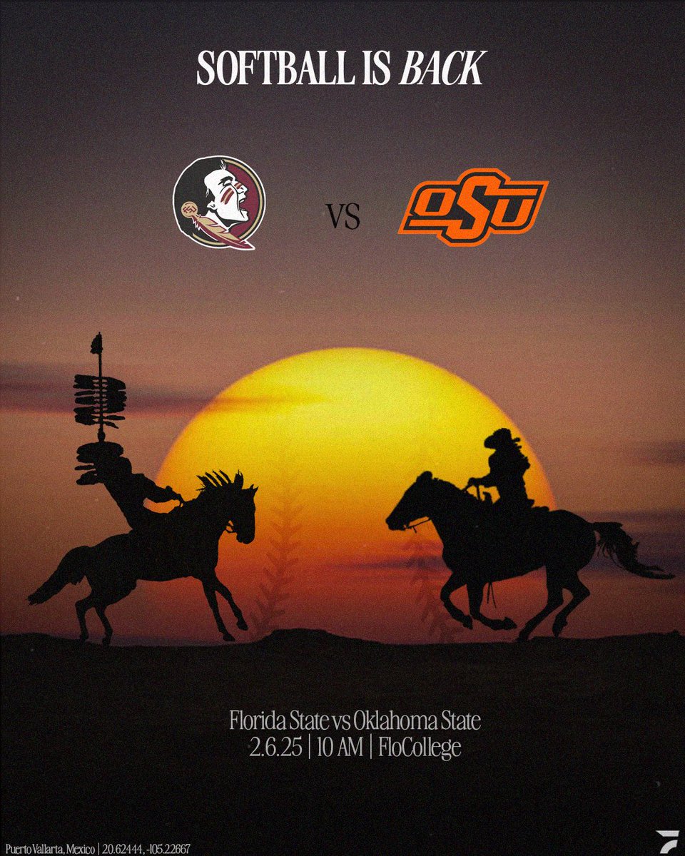 Ready for a good ole fashion showdown on dirt 😎

Softball returns with a Top 25 match between the No. 12 Florida State Seminoles and the No. 4 Oklahoma State Cowgirls. 

Watch all the action from the Puerto Vallarta College Challenge LIVE on FloCollege. 

#PVCC | <a href="/PVCollegeSB/">PV College Challenge</a>