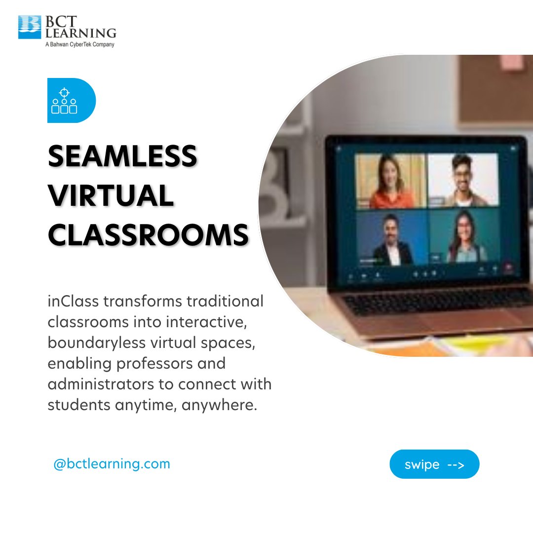 BCTLearning's tweet photo. Hybrid learning, reimagined! 
With InClass, professors &amp; admins can engage students anywhere. 📩 Ready to transform learning? Let’s talk! #HybridLearning #EdTech #FutureOfEducation #VirtualClassroom https://t.co/7fchMgRic1