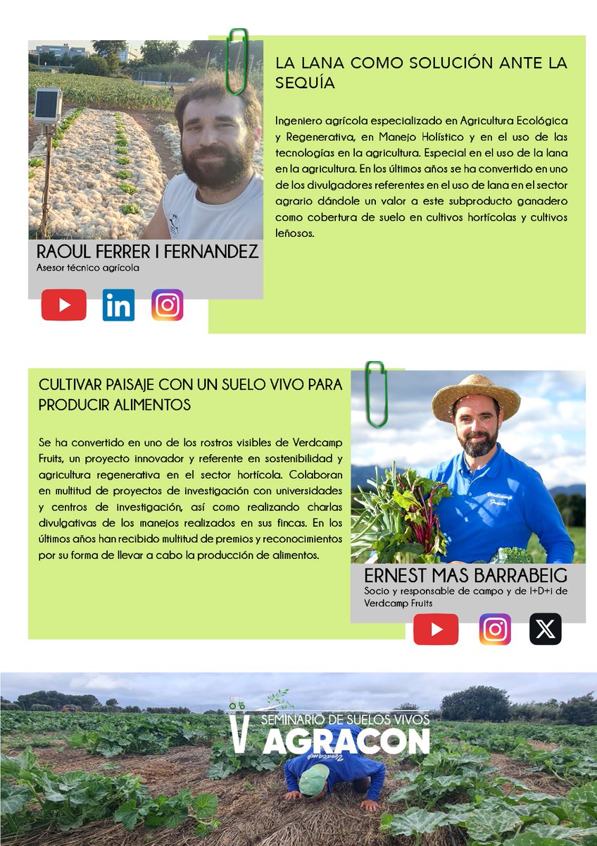 AGRACON (@agraconolaboreo) on Twitter photo Ya estamos de vuelta con una nueva edición del Seminario Suelos Vivos.🪱🌱.
En esta V edición contaremos con 3 ponentes de primer nivel,<a href="/jlgabriel12/">Jose Luis Gabriel</a> ,Raoul Ferrer y <a href="/verdcampfruits/">Verdcamp Fruits</a> nos hablarán de la cobertura del suelo.
Inscripciones 👇👇 forms.gle/rhGj69HhouYeFT… Ya estamos de vuelta con una nueva edición del Seminario Suelos Vivos.🪱🌱.
En esta V edición contaremos con 3 ponentes de primer nivel,<a href="/jlgabriel12/">Jose Luis Gabriel</a> ,Raoul Ferrer y <a href="/verdcampfruits/">Verdcamp Fruits</a> nos hablarán de la cobertura del suelo.
Inscripciones 👇👇 forms.gle/rhGj69HhouYeFT…