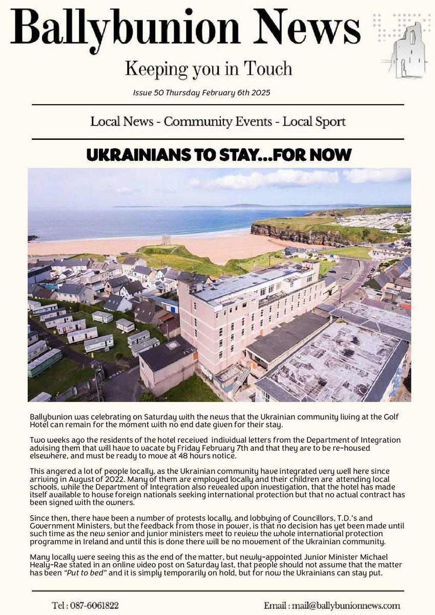 This week’s issue of Ballybunion News has been uploaded to the website. Its costs just €12 per annum to read and you can register at ballybunionnews.com