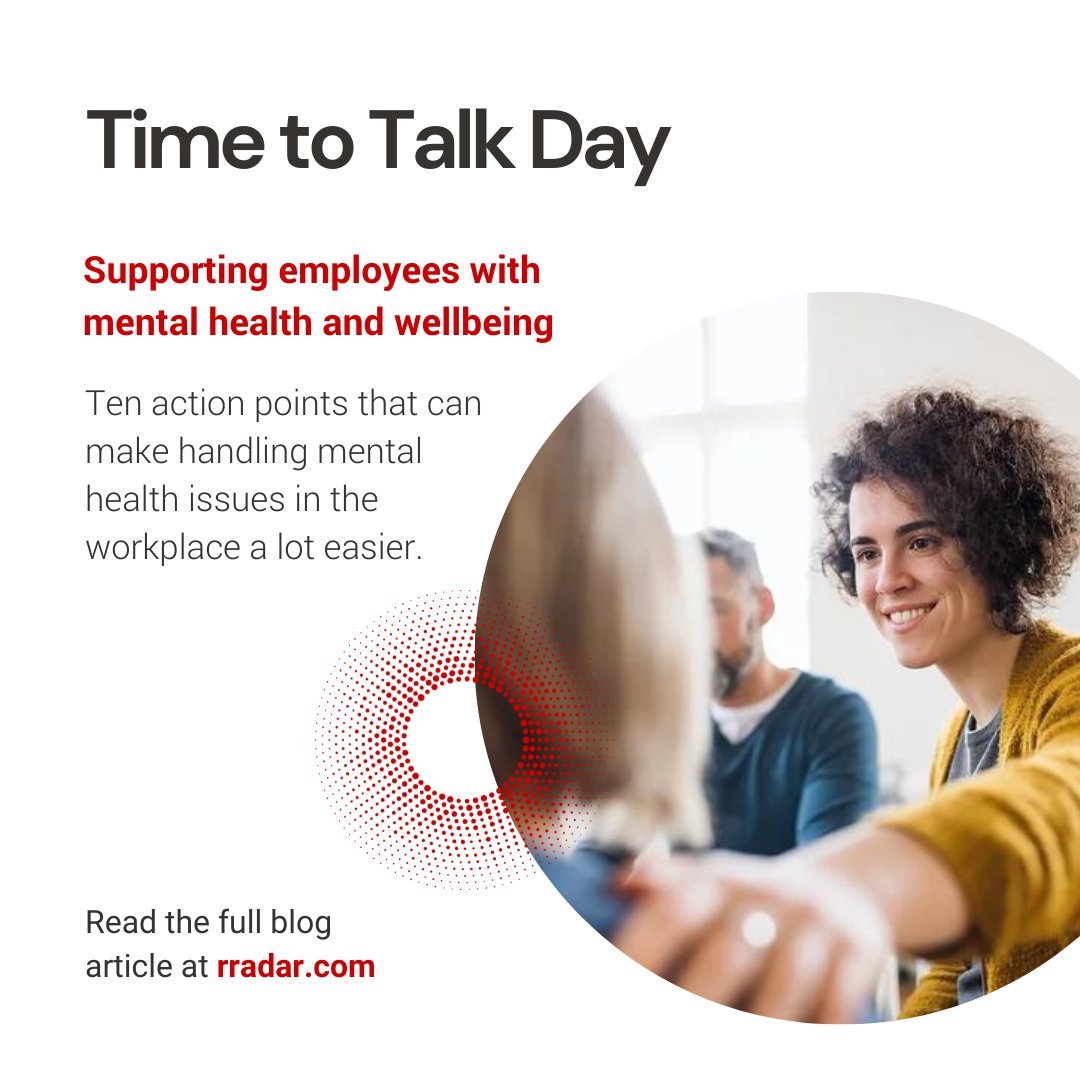 Today is #TimetoTalkDay
Time to Talk Day is the nation’s biggest mental health conversation. 

Check out our blog on supporting employees with mental health and wellbeing –
rradar.com/supporting-you…

#mentalhealth #mentalwellbeing #employeewellness #talkitout