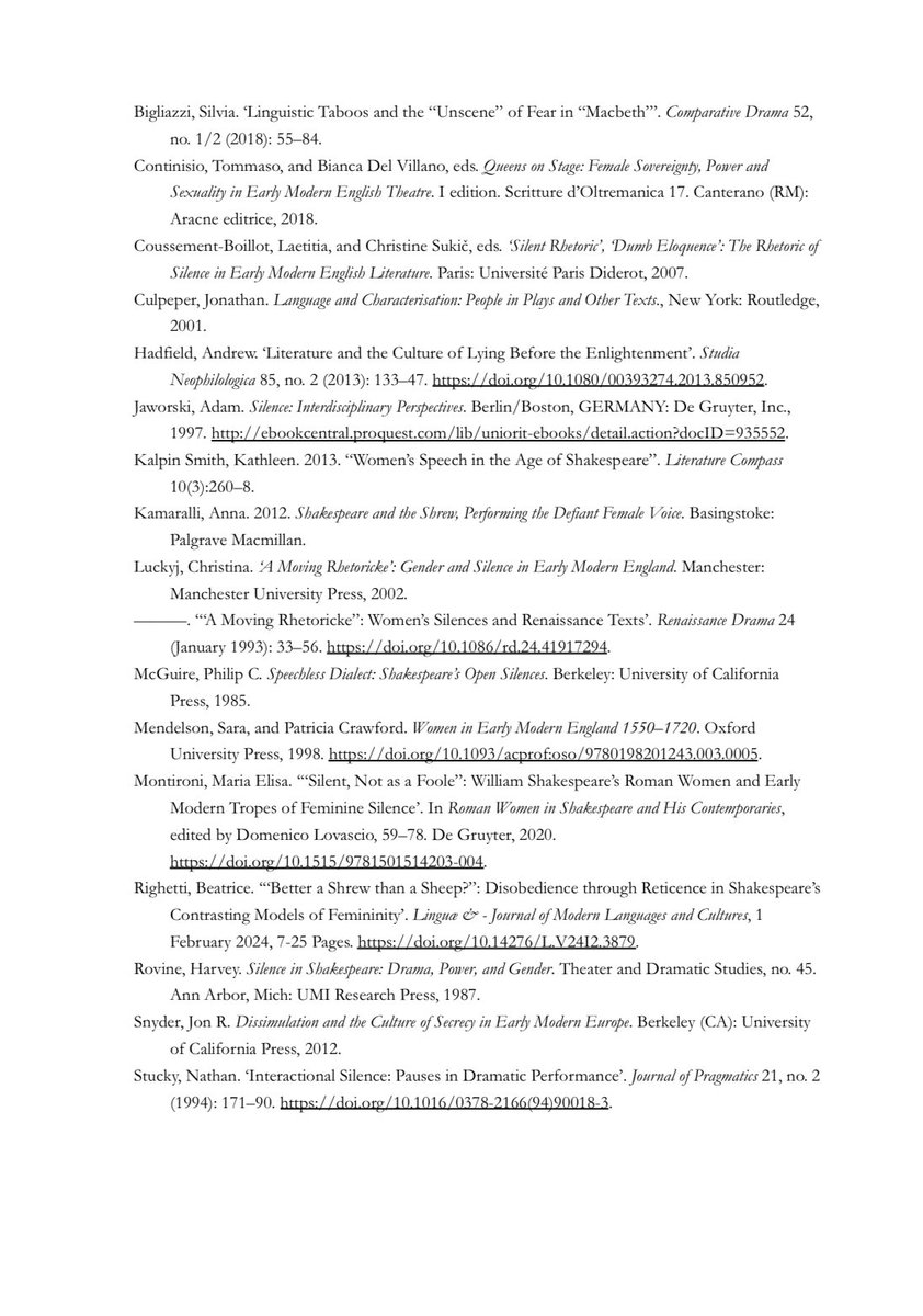 X friends, have a look at the CfP for a conference on (pseudo) #silence in #earlymoderntheatre organised by my friends Beatrice Righetti (<a href="/dills_univr/">Dipartimento Lingue Letterature Straniere – UniVr</a>) and <a href="/aoifebeville/">Aoife B</a> (<a href="/UniOrientale/">Università di Napoli L'Orientale</a>) 🍀 

➡️ 16-17 June 2025
➡️ Naples 

➡️ Deadline for proposals: 28 Feb 2025 ‼️