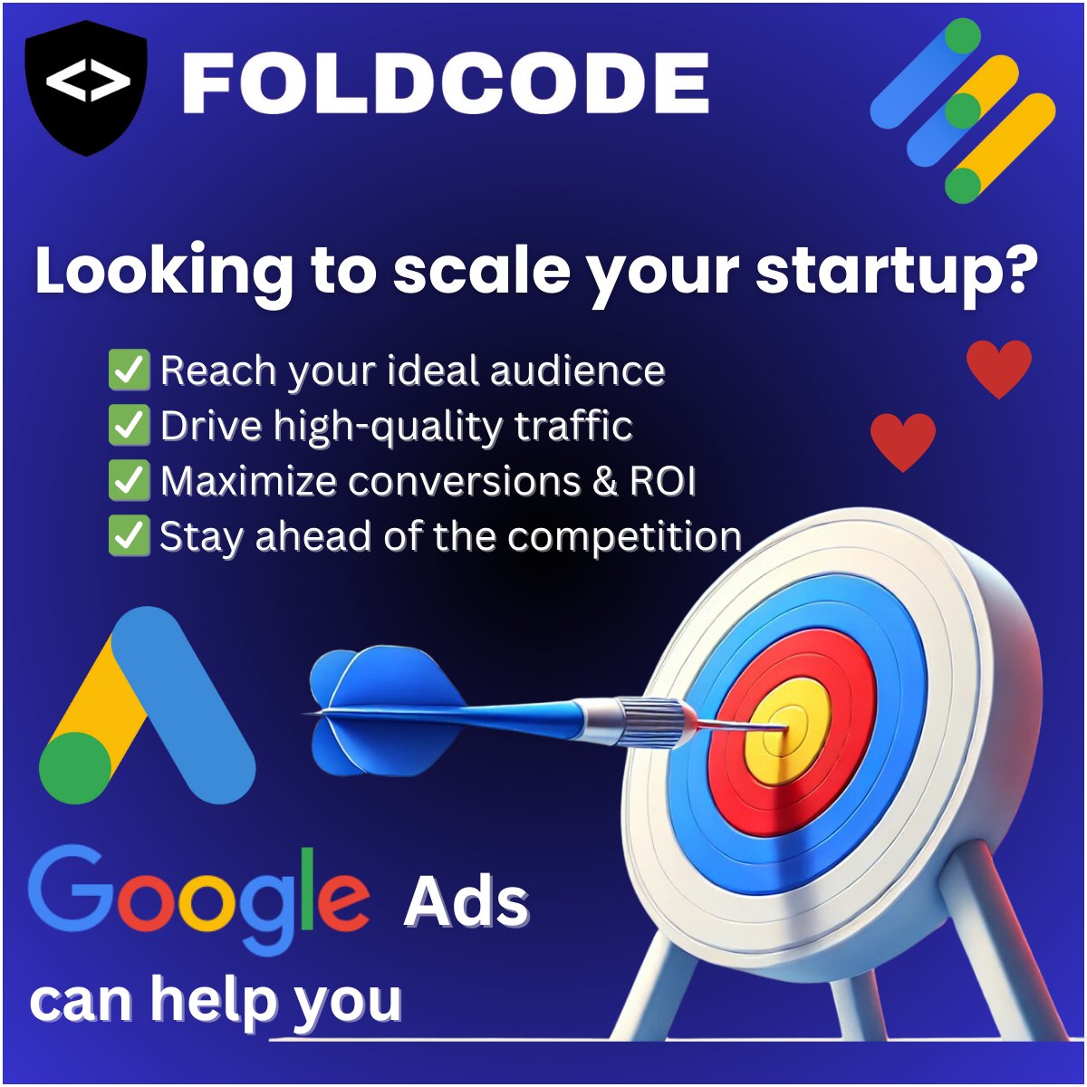 foldcode's tweet image. Boost Your Startup with Google Ads

Looking to scale your startup? Google Ads can help you:

✅ Reach ideal audience
✅ Drive high-quality traffic
✅ Maximize conversions &amp;amp; ROI
✅ Stay ahead of the competition

Don't just advertise grow smarter!