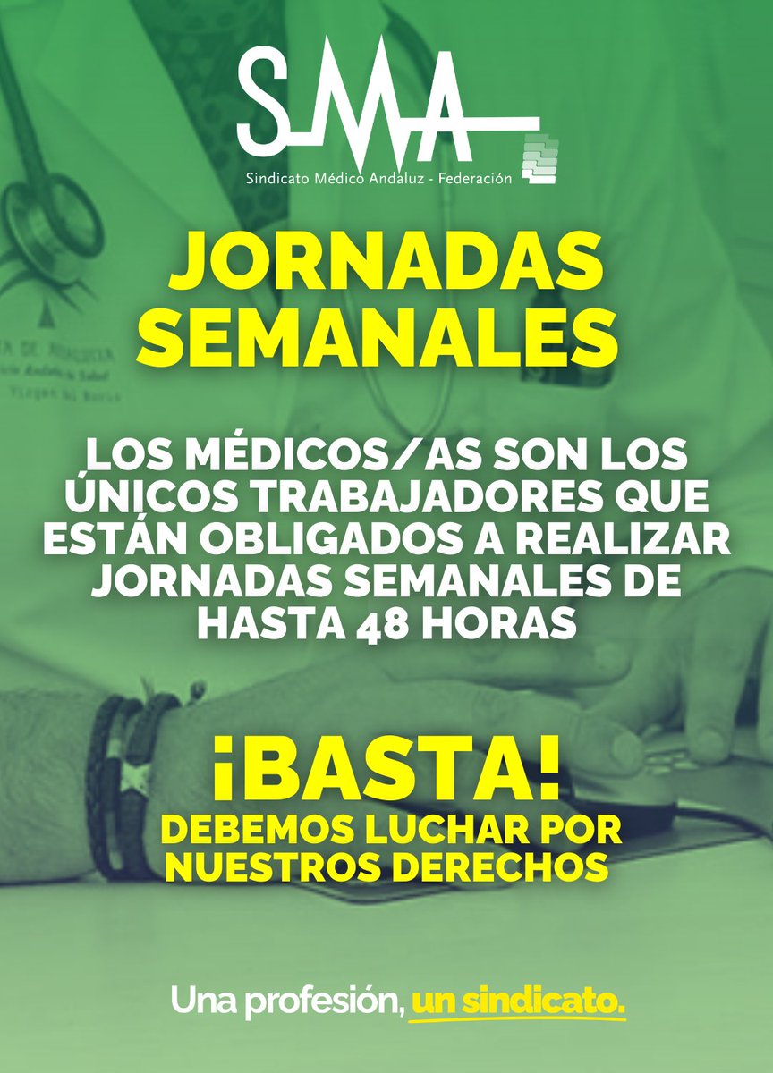 🟩 ¿𝐏𝐨𝐫 𝐐𝐮𝐞́ 𝐧𝐞𝐜𝐞𝐬𝐢𝐭𝐚𝐦𝐨𝐬 𝐮𝐧 𝐄𝐬𝐭𝐚𝐭𝐮𝐭𝐨 𝐩𝐫𝐨𝐩𝐢𝐨?

➡️ Los médicos y médicas somos los únicos trabajadores que estamos obligados a realizar jornadas semanales de 48 horas mientras que el Ministerio de Trabajo lucha por una jornada de 37,5 horas