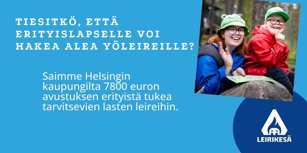 🎉 Saimme Helsingin kaupungilta 7800 euron avustuksen erityistä tukea tarvitsevien lasten leireihin! Näin voimme palkata lisää ohjaajia ja varmistaa, että 27 erityislasta pääsee mukaan unohtumattomille yöleireille Kiljavalle.🏕️ 

#erityislapset 

Lisää 👇leiri.fi/tietoa-meista/…