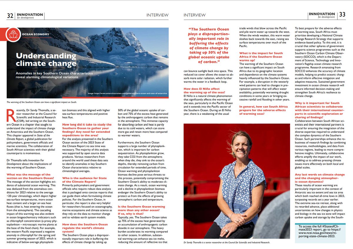 antarcticlegacy@sun.ac.za (@antarcticlegacy) on Twitter photo great article of climate change in the <a href="/dstigovza/">DEPARTMENT OF SCIENCE,TECHNOLOGY & INNOVATION</a> magazine. Explore the latest edition of Innovation for Development magazine!
bit.ly/42EmOwh
#SANAP <a href="/NRF_News/">National Research Foundation of South Africa</a> <a href="/SOCCO_Science/">SOCCO</a> <a href="/SandyThomalla/">Sandy Thomalla</a> <a href="/environmentza/">Environmentza</a> great article of climate change in the <a href="/dstigovza/">DEPARTMENT OF SCIENCE,TECHNOLOGY & INNOVATION</a> magazine. Explore the latest edition of Innovation for Development magazine!
bit.ly/42EmOwh
#SANAP <a href="/NRF_News/">National Research Foundation of South Africa</a> <a href="/SOCCO_Science/">SOCCO</a> <a href="/SandyThomalla/">Sandy Thomalla</a> <a href="/environmentza/">Environmentza</a>