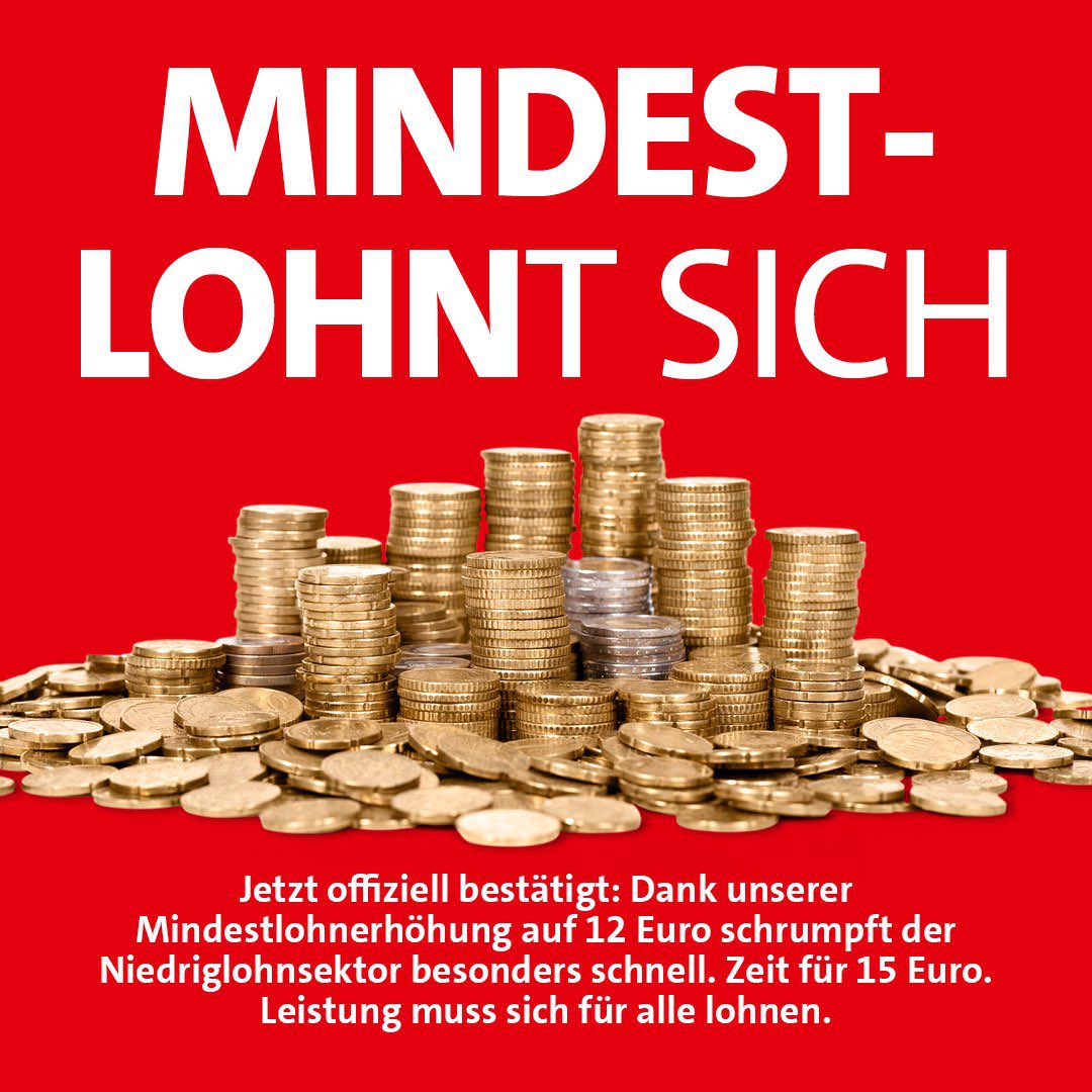 SPD Parteivorstand 🇪🇺 (@spdde) on Twitter photo Jetzt ist es offiziell: Der Mindestlohn wirkt! Seit seiner Einführung ist der Niedriglohnsektor gesunken, das belegen die neusten Zahlen des Statistischen Bundesamtes. Deshalb kämpft <a href="/OlafScholz/">Olaf Scholz</a> weiter für bessere Löhne – und deshalb wollen wir den Mindestlohn auf 15 Euro Jetzt ist es offiziell: Der Mindestlohn wirkt! Seit seiner Einführung ist der Niedriglohnsektor gesunken, das belegen die neusten Zahlen des Statistischen Bundesamtes. Deshalb kämpft <a href="/OlafScholz/">Olaf Scholz</a> weiter für bessere Löhne – und deshalb wollen wir den Mindestlohn auf 15 Euro