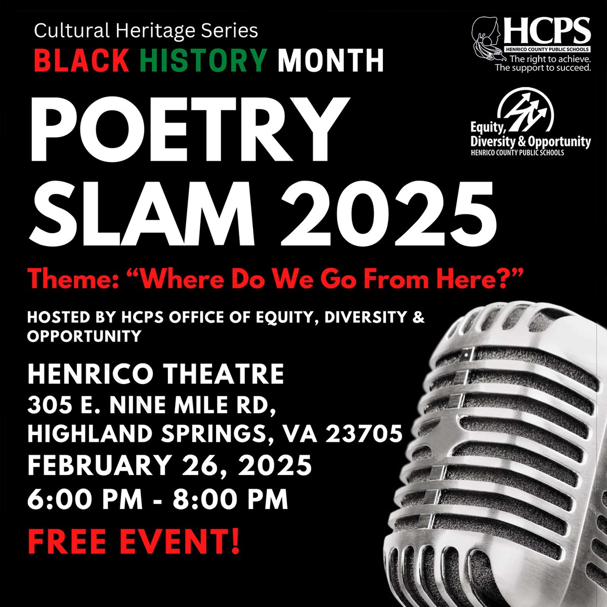 Henrico Schools (@henricoschools) on Twitter photo Celebrate Black History Month and support our students at these events! โ๏ธ๐๏ธ
<a href="/HCPSFamily/">Henrico Schools Family and Community Engagement</a> hosts "All Together Tuesday: Celebrating Black History" at The Oak on Feb. 18, and the third Black History Month Poetry Slam from <a href="/HenricoEDO/">Henrico Schools Equity, Diversity, and Opportunity</a> is Feb. 26.
More: henricoschools.us/article/2012769 Celebrate Black History Month and support our students at these events! โ๏ธ๐๏ธ
<a href="/HCPSFamily/">Henrico Schools Family and Community Engagement</a> hosts "All Together Tuesday: Celebrating Black History" at The Oak on Feb. 18, and the third Black History Month Poetry Slam from <a href="/HenricoEDO/">Henrico Schools Equity, Diversity, and Opportunity</a> is Feb. 26.
More: henricoschools.us/article/2012769
