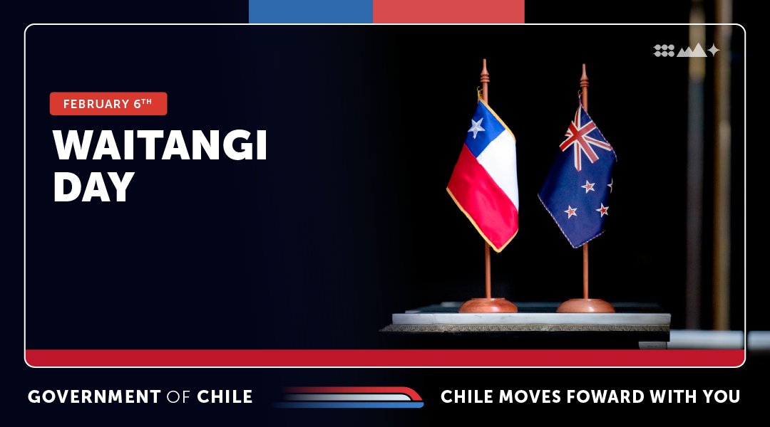 The Government of Chile greets New Zealand, that today celebrates #WaitangiDay, in commemoration of the signing of the Treaty of Waitangi. Our countries share a close bilateral and commercial relationship, shaped by collaborative work within the Asia-Pacific. 🇨🇱🤝🇳🇿