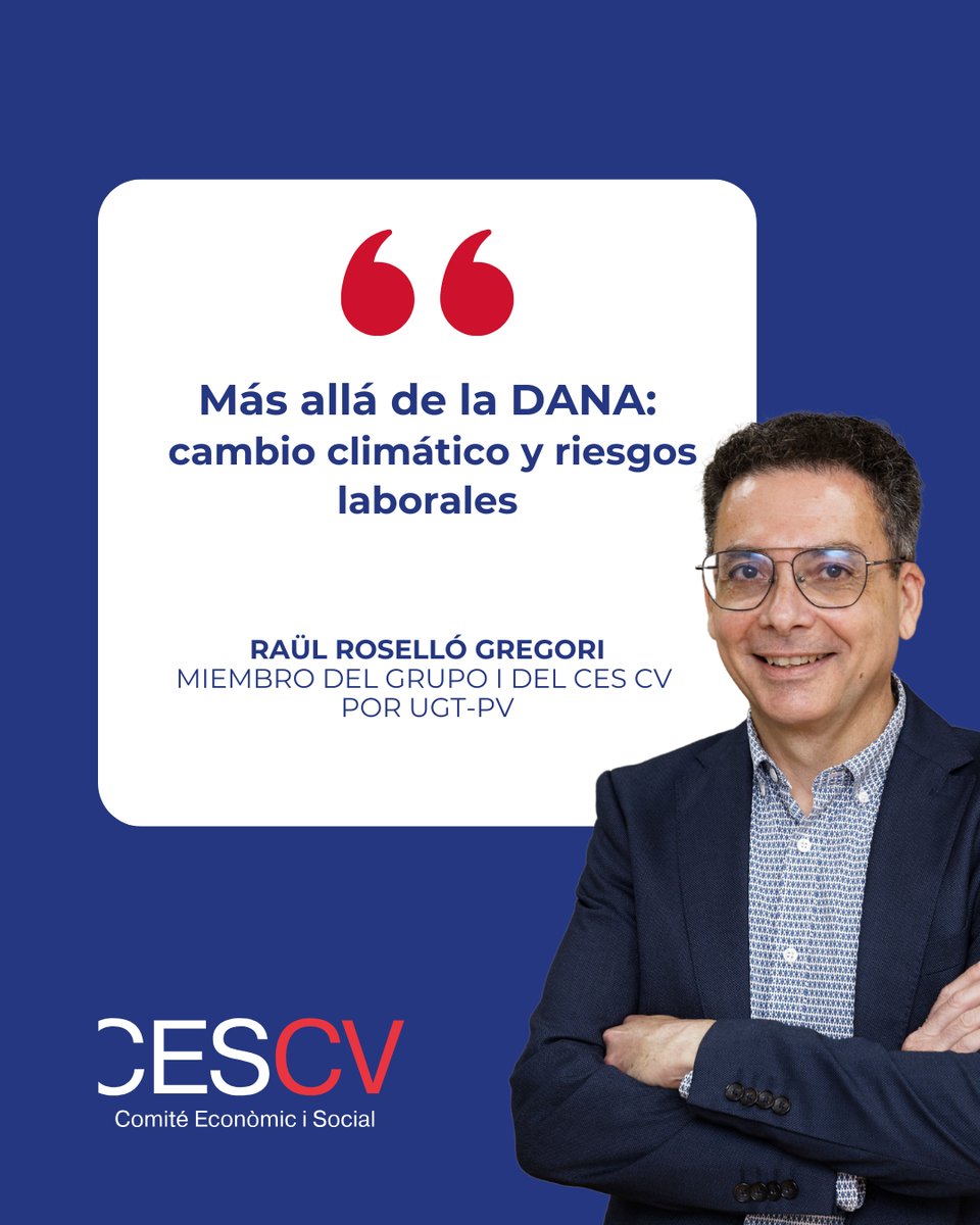 <a href="/rarosello/">Raül Roselló</a>, miembro del grupo I en representación de <a href="/UGTPV/">UGT País Valencià</a> y secretario general comarcal de UGT-PV, ha escrito un artículo para la revista trimestral del CES CV: "Más allá de la DANA: cambio climático y riesgos laborales".

(1/4)