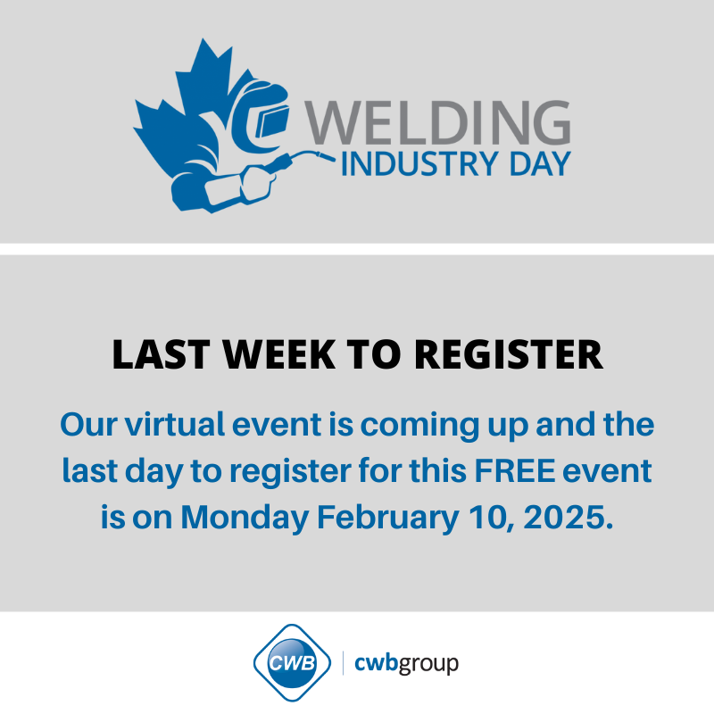 Our #WeldingIndustryDay virtual event is coming up and the last day to register for this FREE event is on Monday February 10, 2025.

Register Now: ow.ly/uPJX50UKY2T