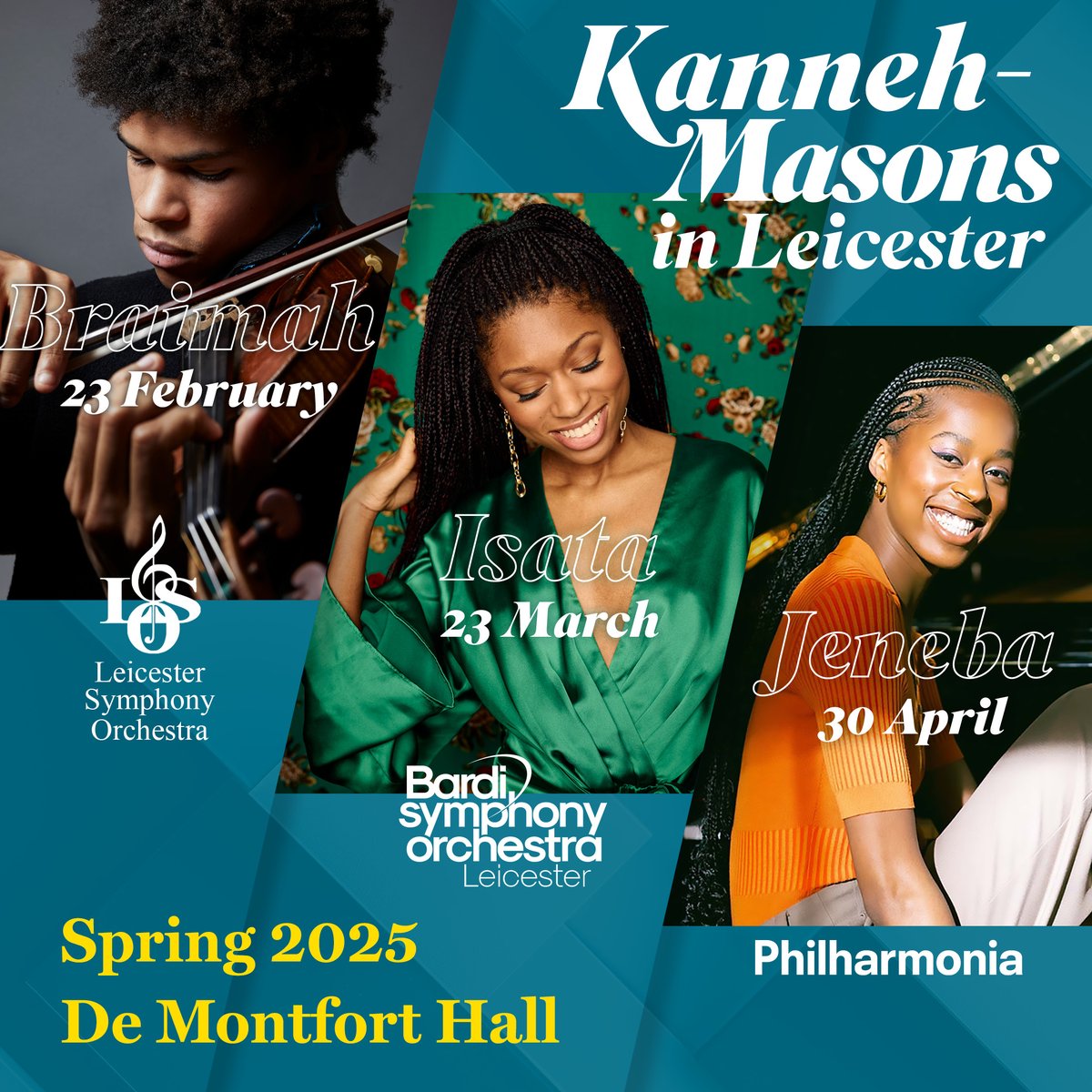 This spring Leicester welcomes 3 of the famous Kanneh-Mason siblings to <a href="/demontforthall/">De Montfort Hall</a> joining the Bardi, <a href="/philharmonia/">Philharmonia Orchestra</a> &amp; <a href="/LeicesterSymph/">Leicester S.O.</a>. With repertoire ranging from Rachmaninov to Mendelssohn, book your tickets here: demontforthall.co.uk/kanneh-mason-2…
#kannehmasons #leicester #concerts