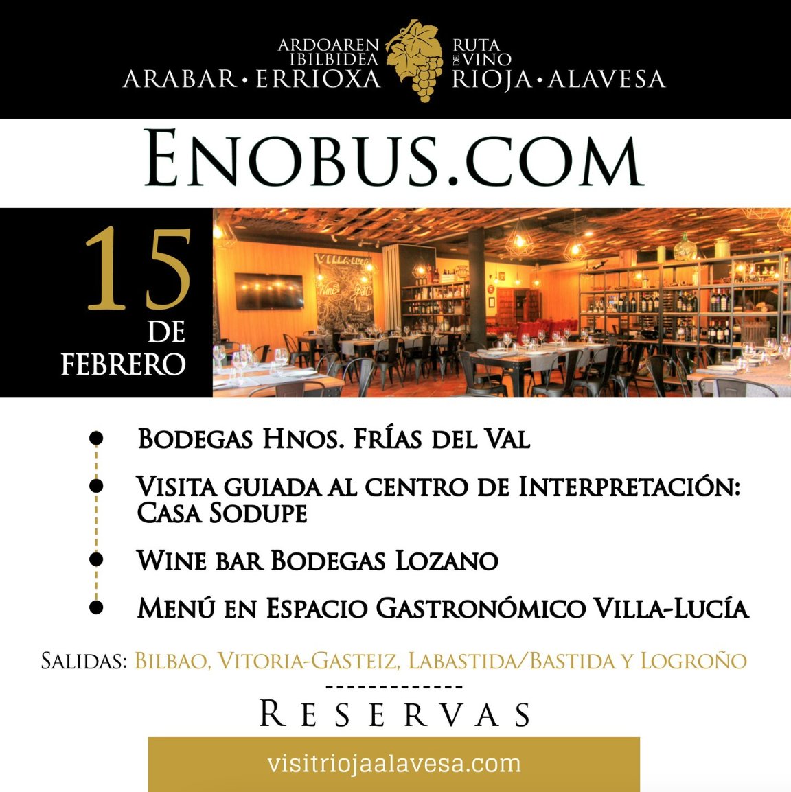 BodegasLozano's tweet photo. 🍇 ¡Visita #RiojaAlavesa sin preocuparte del coche con el #Enobus!

𝐏𝐫𝐨́𝐱𝐢𝐦𝐚 𝐬𝐚𝐥𝐢𝐝𝐚 🗓️ 𝟏𝟓 𝐝𝐞 𝐟𝐞𝐛𝐫𝐞𝐫𝐨:
👉 Hnos. Frías del Val
👉 Casa Sodupe
👉 Visita nuestro WINE BAR
👉 Comida en Laguardia en #villalucia

@riojaalavesa https://t.co/7pzodilBAV