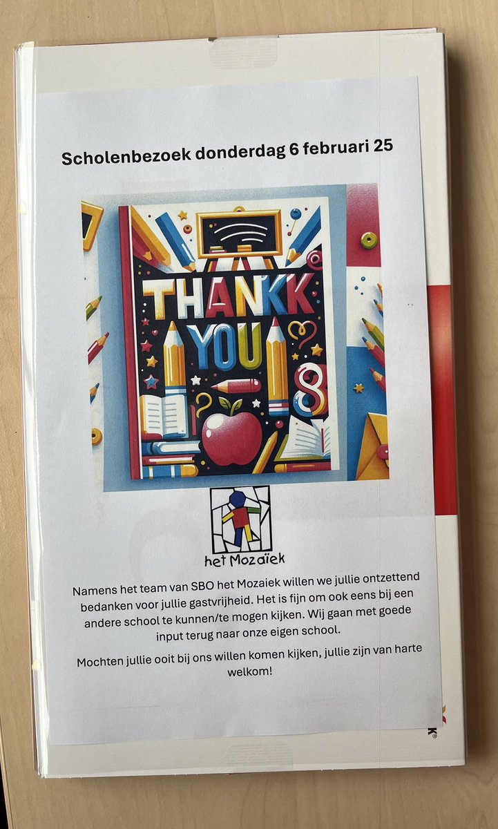 De 4 SBO-scholen worden bedankt voor hun gastvrijheid vanmorgen. #scholenbezoek <a href="/SBOHetMozaiek/">SBO Het Mozaiek</a> <a href="/sbodeboemerang/">Boemerang</a> #SBOdeVorm #SBOdeDiekmaat #SBOdeKorenburg