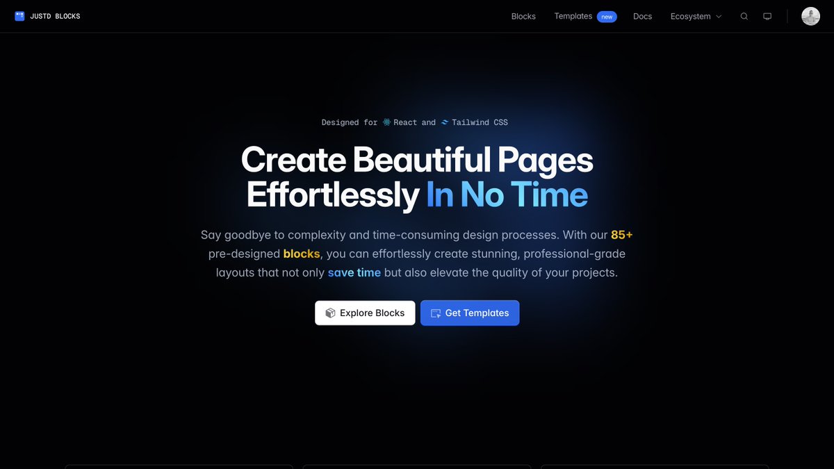 intentui's tweet image. We’re thrilled to introduce Justd Premium Blocks! Over the past few weeks, we’ve been working hard to craft a collection of high-quality Premium UI Blocks designed specifically for Justd. This initial release includes 85 Blocks and 1 Template, with many more on the way.
Our…