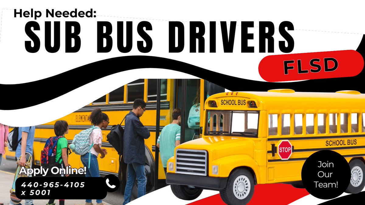 Firelands is looking for Sub Bus Drivers! Questions? Call 440-965-4105. Apply online at: applitrack.com/nccohio/online…
<a href="/FLSDtransprt/">Firelandstransport</a>  <a href="/FLSDSuper/">Mike Von Gunten</a> 
#FirelandsFalcons