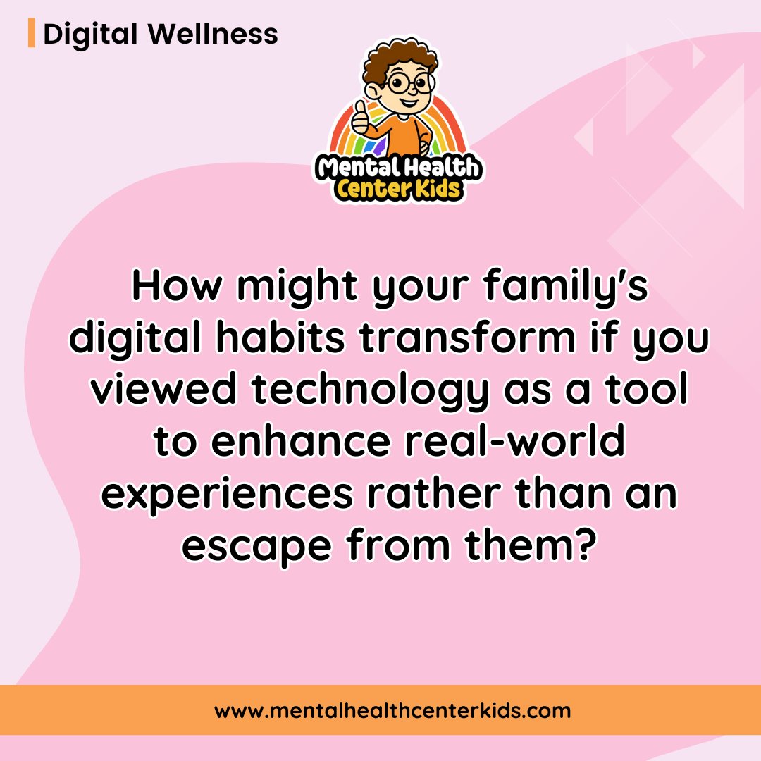 MHCenterKids's tweet image. Viewing tech as a real-world enhancer versus an escape? How might this shift transform family digital habits?

#DigitalHabits #TechBalance