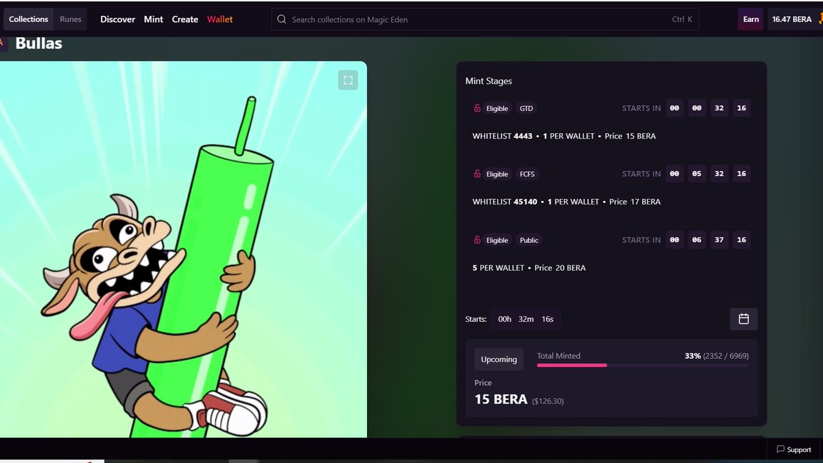 📌30 dakika sonra Bullas NFT GTD Mint süreci başlayacak 15 $BERA fiyat ile.
🟩magiceden.io/launchpad/bera…
#Berachain ağına $BERA geçirmek için Relay kullanabilirsiniz. 
relay.link/bridge/beracha…