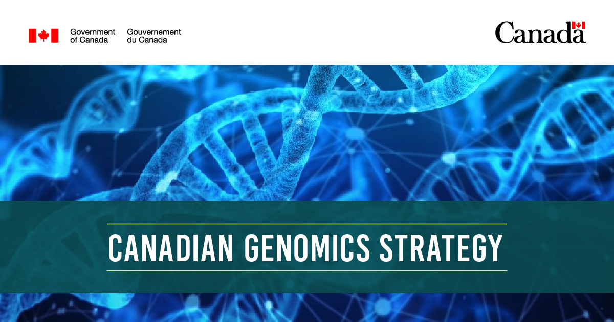 (1/2) Today, the #GC launched the Canadian #Genomics Strategy along with funding to advance the commercialization of genomics tech, improve access to genomics data, and develop top-tier talent to address workforce gaps.