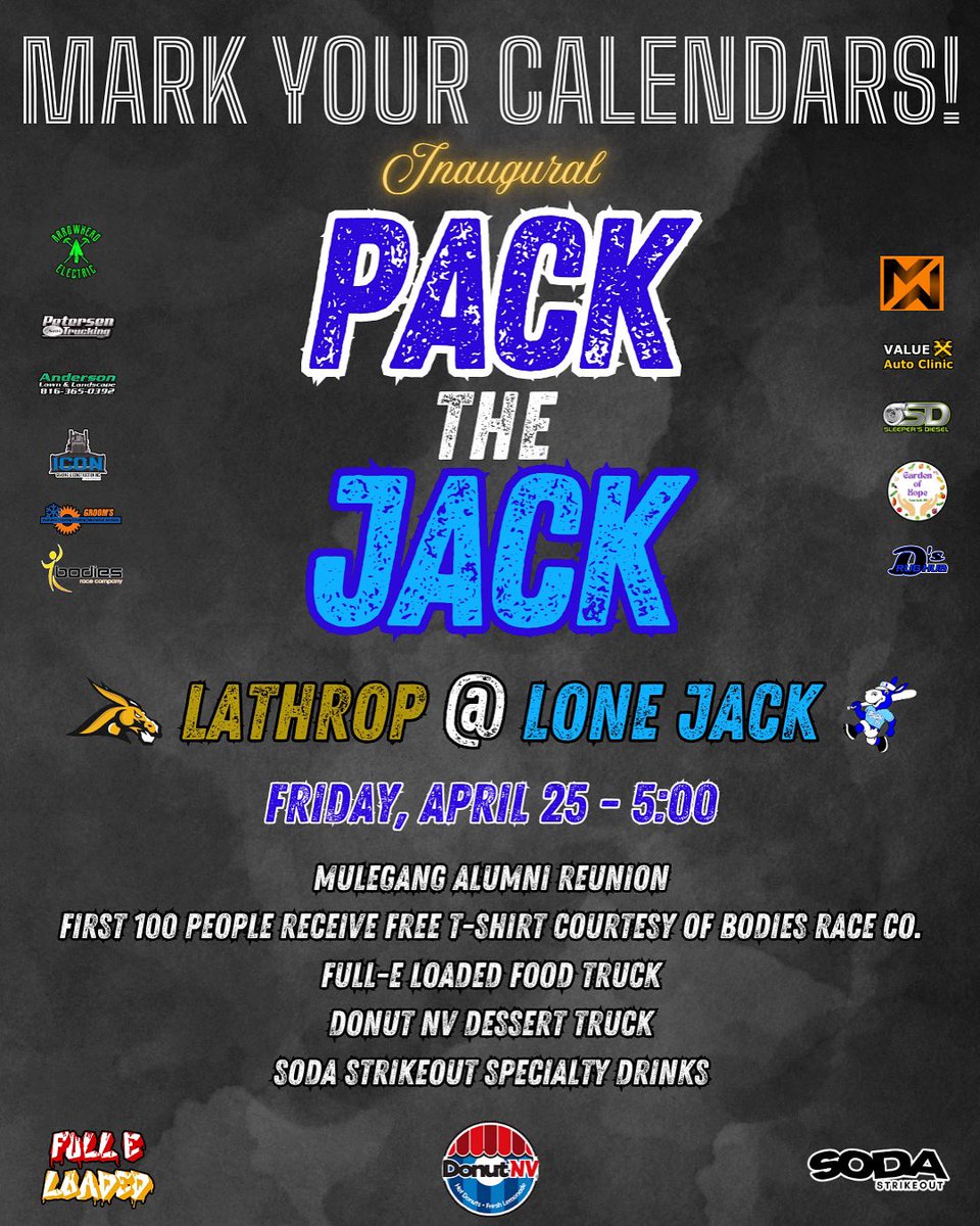 Mark your calendars for Friday, April 25, as the #MuleGang will take on Lathrop. 

Please see the flyer for all of the event details that this evening will include!