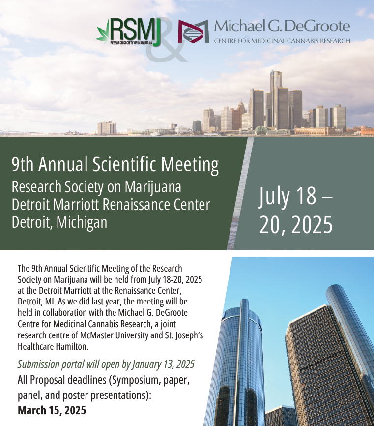 We are now accepting submissions for Poster, Paper, Symposia, and Panel Presentations for the 9th Annual Meeting of the Research Society on Marijuana in Detroit this July. Submit your abstracts for #RSMj2025 by March 15th here: researchmj.org/meeting