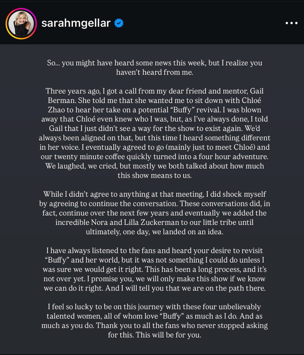 Screaming, crying, throwing up 

Sarah Michelle Gellar has released an official statement regarding the Buffy revival