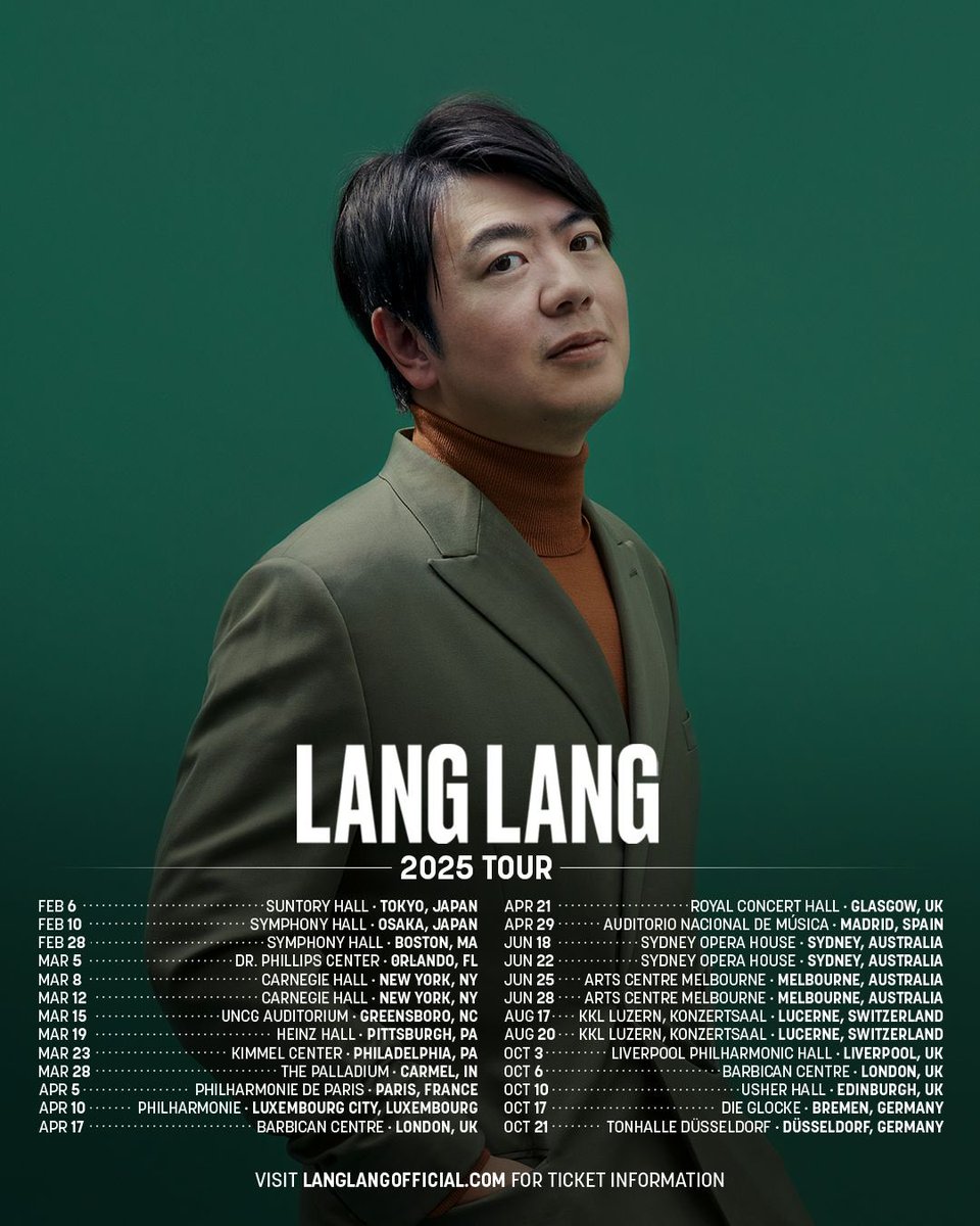 lang_lang's tweet image. Excited to perform for you all this year 🌍 Let me know if I’ll see you at any of the shows and which one!
#OnTour