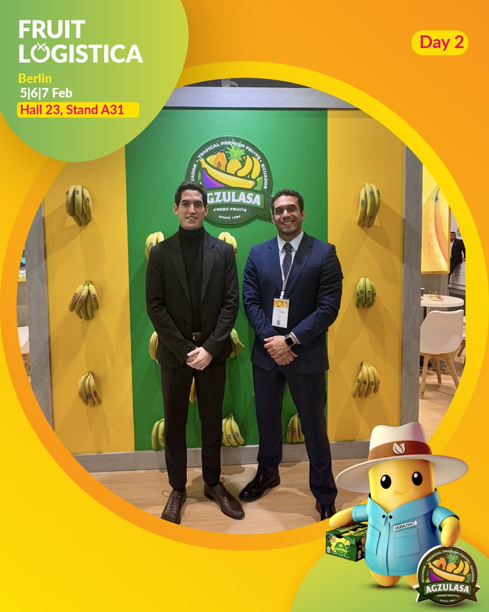 agzulasa's tweet photo. 🍌🌍 ¡Gracias por visitarnos en el segundo día de Fruit Logistica Berlín 2025!

Ha sido un placer conectar con clientes, aliados y amigos del sector, compartiendo ideas y fortaleciendo relaciones. 🌱✨

📍 Hall 23, Stand A31
📅 Último día: 7 de febrero https://t.co/oeuAvCW9WN