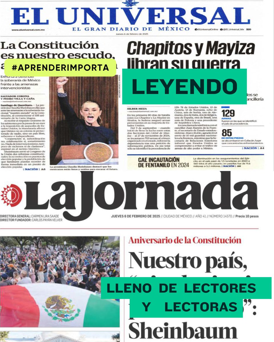 #AprenderImporta #Hilo2
Me parece que requerimos cambiar la conversación en educación. Hoy hago una invitación para realizar un ejercicio de imaginación. Hemos tomado las portadas de algunos de los medios de comunicación. Imaginen q <a href="/El_Universal_Mx/">El Universal</a>  retoma las palabras de la