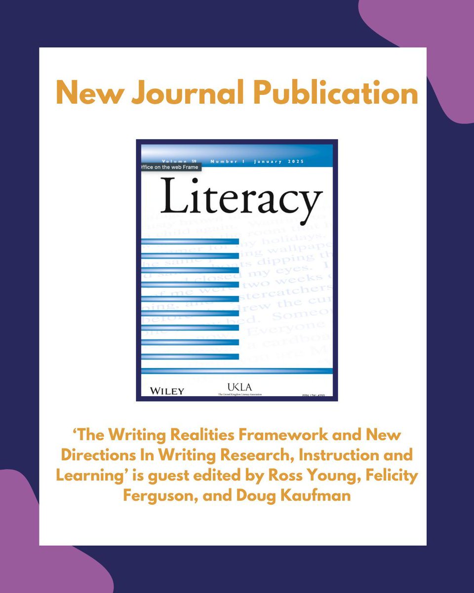 UKLA Literacy Special Issue: The Writing Realities Framework and New Directions In Writing Research, Instruction And Learning is guest edited by Ross Young, Felicity Ferguson, and Doug Kaufman and now available online: onlinelibrary.wiley.com/toc/17414369/2…