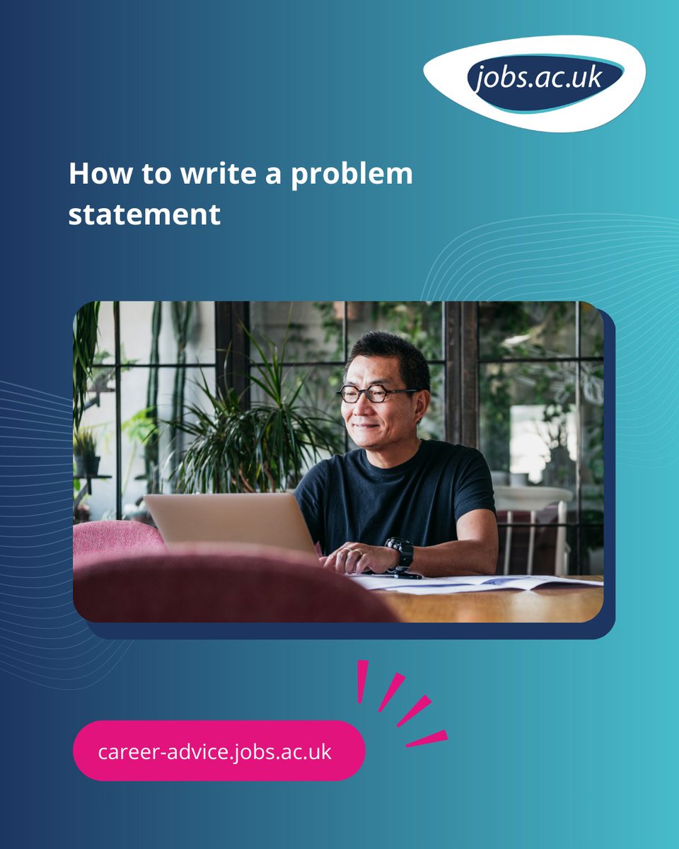 jobsacuk's tweet image. Writing a #problemstatement is an opportunity to present a problem you think you can solve with #research. 🔬
Discover how to write an #impactful problem statement that sets you apart. 📝
Learn more today: career-advice.jobs.ac.uk/career-develop…