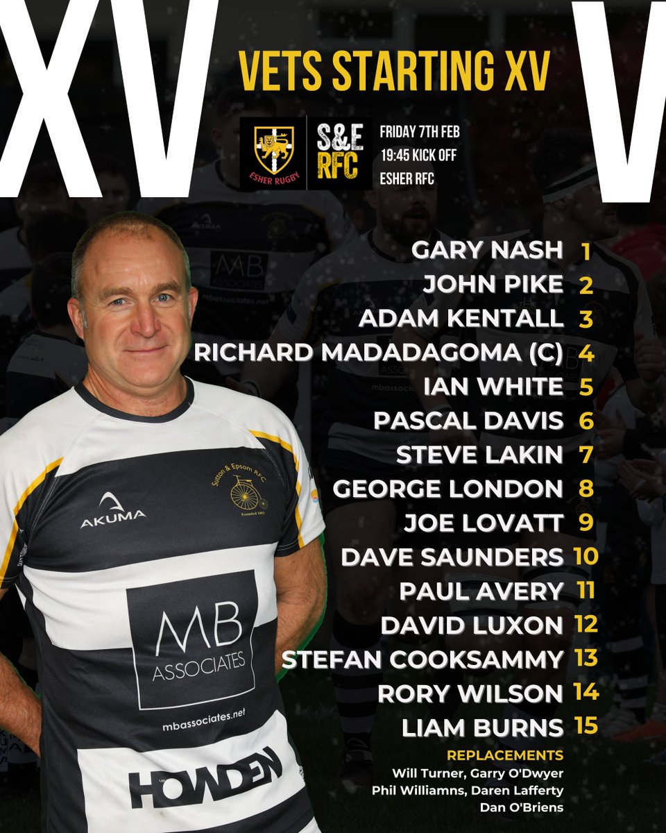 Here's how the vets line-up for their Friday night games away at Esher ⚫️⚪️