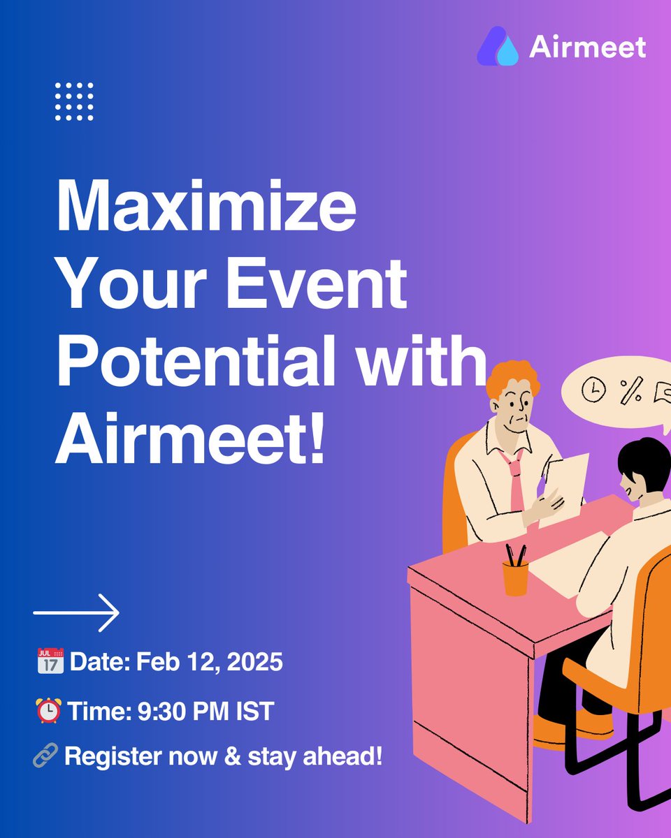 Airmeet's tweet image. 🚀 Elevate Your Events with Airmeet! 🚀

Join February’s Power Hour to explore updates that enhance engagement, streamline workflows, and boost accessibility.

📅 Feb 12, 2025 | ⏰ 9:30 PM IST

🔗 Register now! hubs.la/Q035BFTk0

#Airmeet