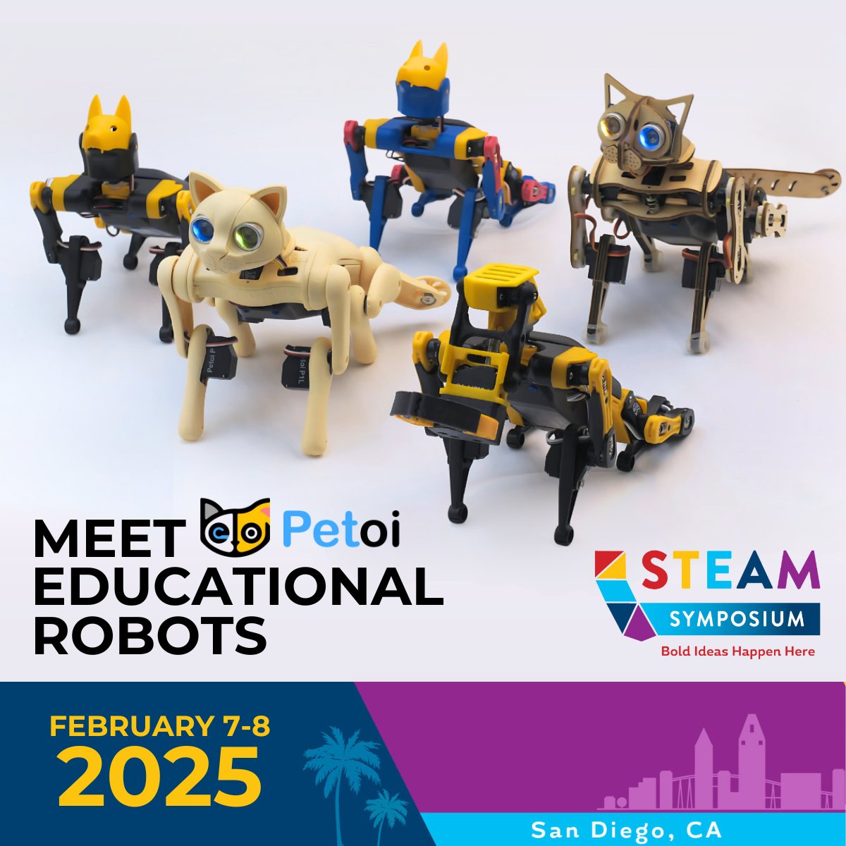Petoi Robots is heading to the California STEAM Symposium on Feb 7–8 in San Diego! 🎉
Meet us to explore open-source robot pets 🐾 for hands-on coding, AI &amp; STEAM learning! See you there!
<a href="/CDEfoundation/">Californians Dedicated to Education Foundation</a>
#Petoi #robotics #CSforAll #roboticseducation 
#steameducation #stemeducation