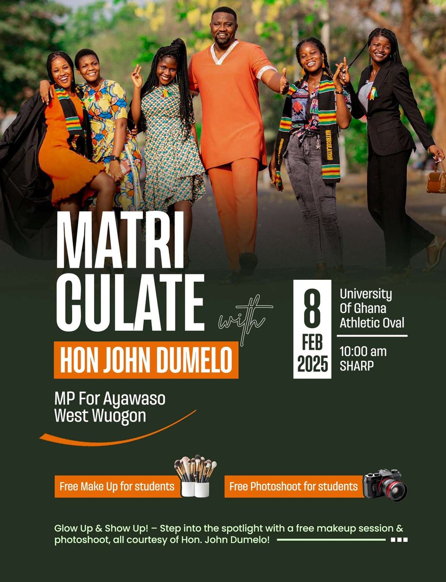 johndumelo's tweet photo. University of Ghana matriculation is this Saturday and I will be organizing free make up and free Photoshoot for all first year students. #idey4u https://t.co/H45NVQ8edT