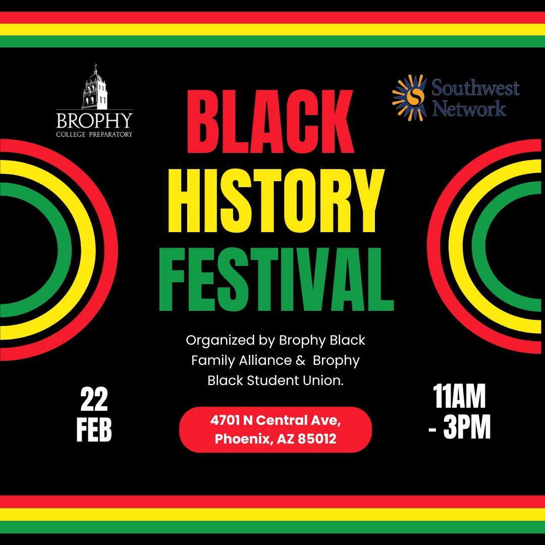 Join us on Feb. 22nd from 11am - 3pm at Brophy College Preparatory for the Brophy Black History Festival! We’re proud to be a vendor and community partner, celebrating the rich heritage and contributions of Black history. #BrophyCollegePrep #SWN