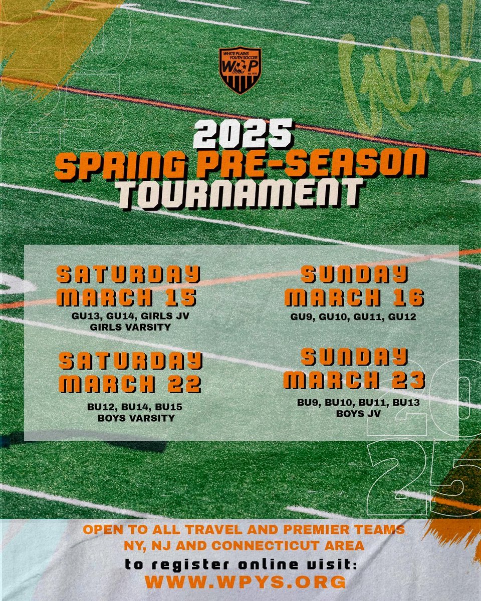 Check out this Spring Pre-Season Tournament host by White Plains Youth Soccer.  You can register today via their site at wpys.org.