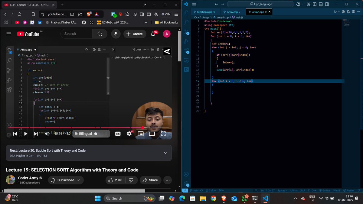 Singh__ayush4's tweet image. DAY 12 of #75daysofdsa: 12/75 ✅ #coderarmy #dsa Things I learned today: 
-Selection sort algorithm 
-Sort arrays in ascending/descending order