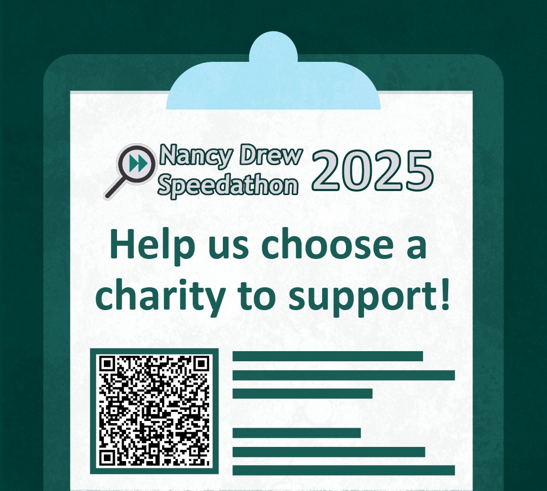 NDSpeedathon's tweet image. Help us choose the charity for the 2025 Nancy Drew Speedathon! At its heart, the Speedathon is a community led event, so we would like the community to have a say in who we support. Poll in the replies ⬇