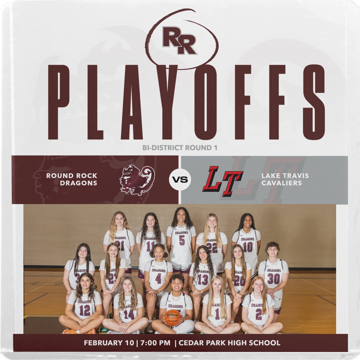 Bi-District Playoff Information!!!

Join us for our first round against Lake Travis on February 10th at 7:00pm at Cedar Park High School! 

Come early, be loud, and cheer us on to Victory!!