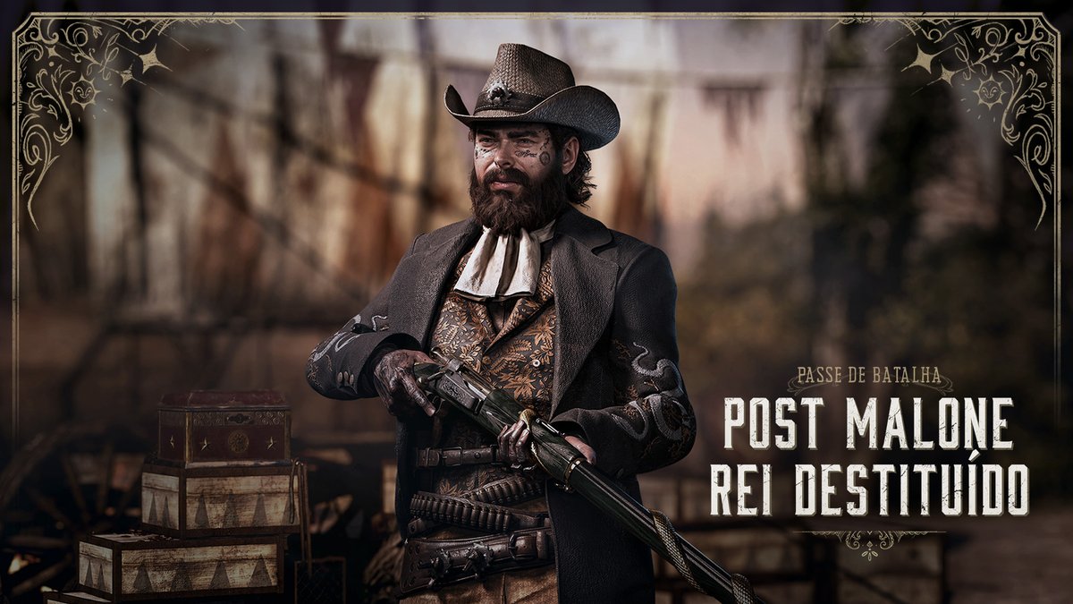 HuntShowdownBR's tweet photo. O rei caiu, mas a luta está longe de terminar.
Recupere a coroa com o Post Malone: Rei Destituído, disponível no Passe de Batalha.
#HuntPartner #PostMalonesMurderCircus https://t.co/EDUafEehIw