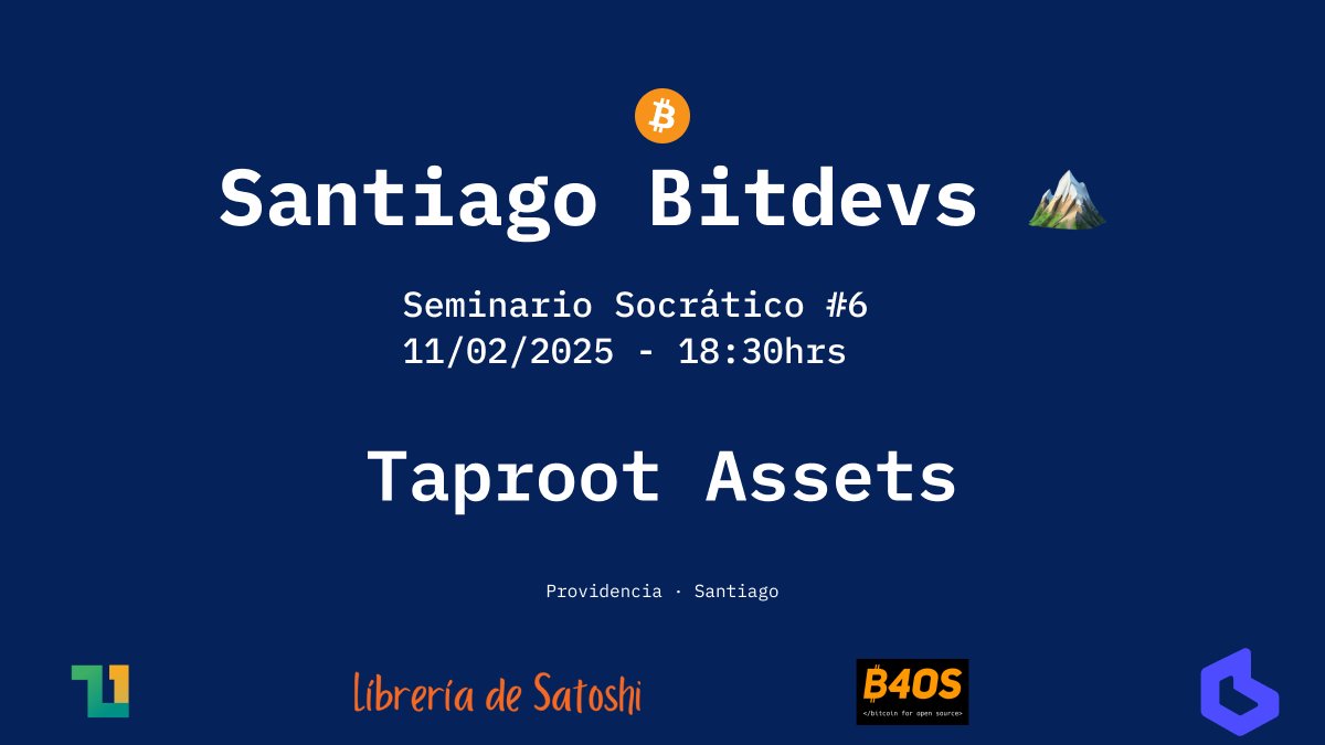santiagobitdevs's tweet image. Nos vemos en Santiago Bitdevs el 11/02/2025 🏔️📷 

Confirma tu asistencia en:
meetup.com/santiago-bitde…

@libdesatoshi 
@Vinteum_org 
@BudaPuntoCom