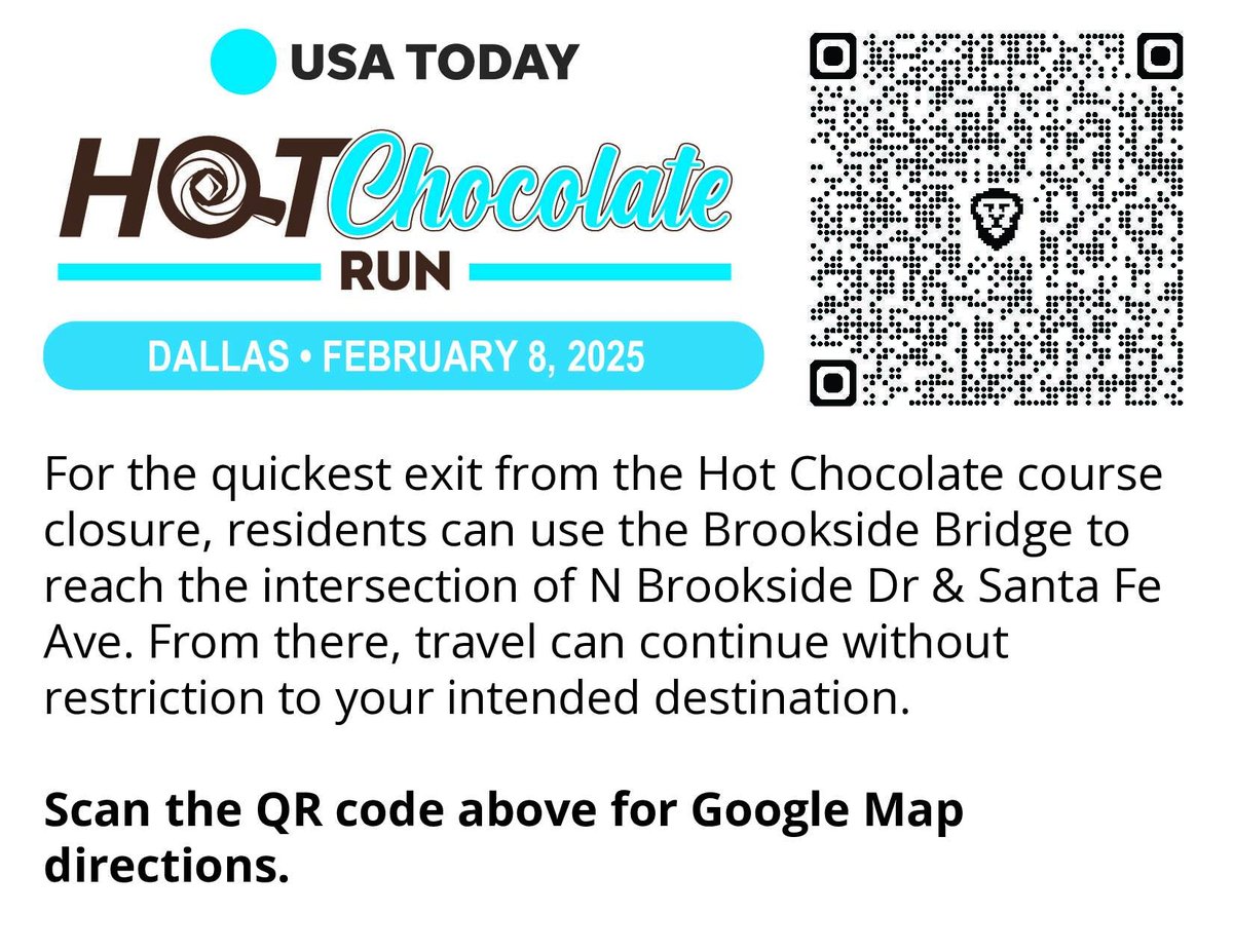 CityofDallasD14's tweet image. The Hot Chocolate Run is happening this Saturday, Feb. 8. The event impact is from 7:25 a.m. to about 11 a.m. around Fair Park.  Please see attached to help you plan accordingly.