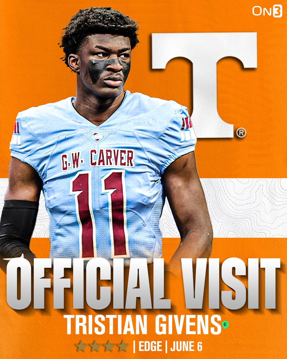 On3 Recruits (@on3recruits) on Twitter photo 🚨NEWS🚨 Elite EDGE Tristian Givens has set an official visit to Tennessee, he tells <a href="/ChadSimmons_/">ChadSimmons</a>🍊
Givens ranks No. 33 NATL. (No. 6 EDGE) in the 2026 On300.
Read: on3.com/college/tennes… 🚨NEWS🚨 Elite EDGE Tristian Givens has set an official visit to Tennessee, he tells <a href="/ChadSimmons_/">ChadSimmons</a>🍊
Givens ranks No. 33 NATL. (No. 6 EDGE) in the 2026 On300.
Read: on3.com/college/tennes…